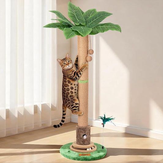Cat Scratching Post, Famifit 39" Nature Sisal Cat Scratch Post for Indoor Cats, Large Cat Scratcher with Cat Toy Mouse Hole & Interactive Wooden Ball for Kittens Adults Cats