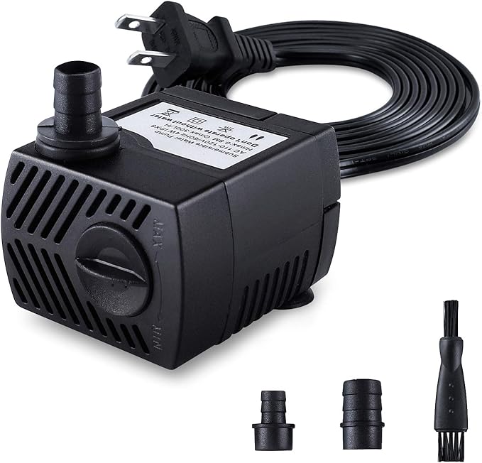 CWKJ Fountain Pump, 80GPH(4W 300L/H) Submersible Water Pump, Durable Outdoor Fountain Water Pump with 7.2ft（2.2m） Power Cord, 3 Nozzles for Aquarium, Pond, Fish Tank, Water Pump Hydroponics, Fountain