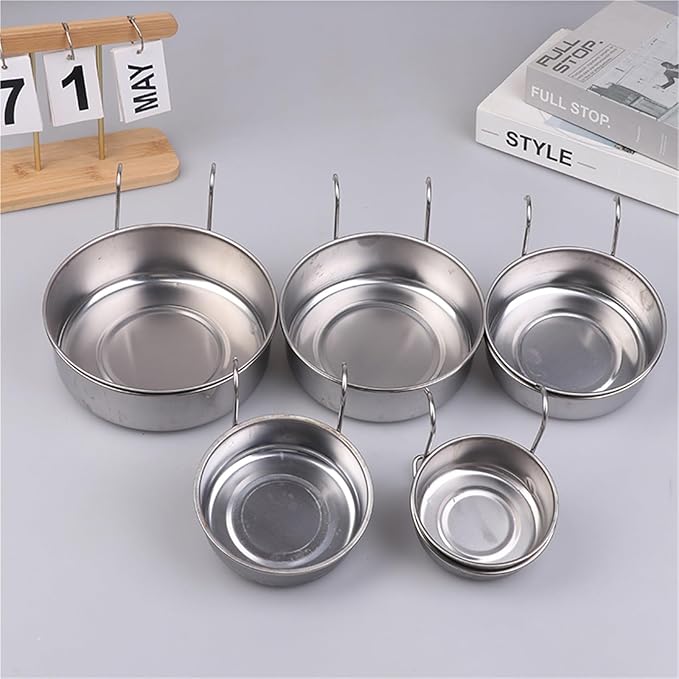 1PCS Crate Dog Cat Bowl Stainless Steel Hanging Pet Cage Bowl Food Water Feeder Coop Cup for Cat Puppy Birds Rats 5 Sizes(10CM)