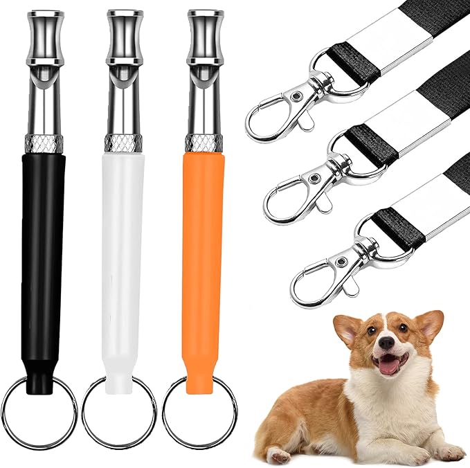 3 Pcs Ultrasonic Dog Whistle with Lanyard Professional Recall Dog Stop Barking Control Device Adjustable Ultrasonic Silent Dog Whistle for Dog (White+Black+Orange)