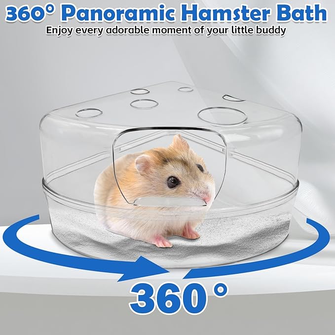 PINVNBY Large Hamster Sand Bath Container Chinchilla Dust Bathroom Small Animal Bathtub Transparent Gerbil Litter Box with Spoon for Dwarf & Syrian Mice (Square Opening)