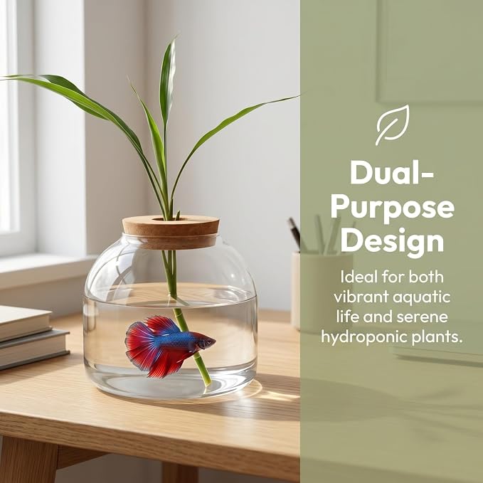 Milisten Glass Terrarium Jar with Cork Lid, 5.9×5.3 in Desktop Hydroponic Plant Container, Air Plant Propagation Vase for Home Office Decor & Miniature Garden Display