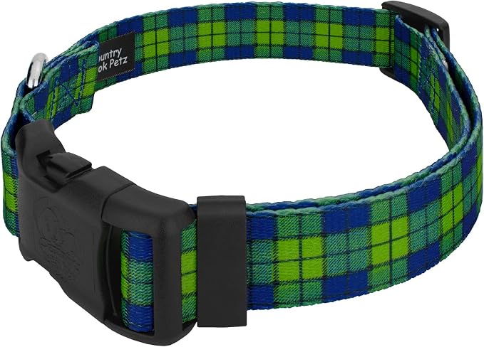 Country Brook Petz - Blue and Green Plaid Everyday Dog Collar and Leash - Plaid and Argyle Collection Featuring Charming Designs (1 Inch, Extra Large)
