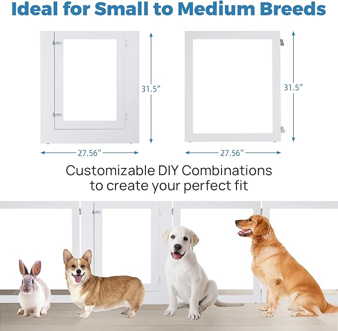 Heavy Duty Clear Acrylic Dog Playpen for Small/Medium Pets – 32" High Clear Pet Pen with Sturdy Metal Frame (White, 2 Extended Panels)