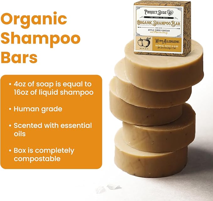 Project Sudz Oatmeal and Honey Dog Shampoo Bar | Hypoallergenic | Sensitive Coat | Made with Apple Cider Vineger | for Dogs and Cats