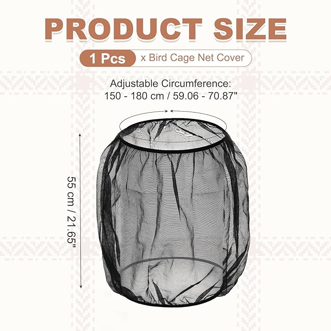 Bird Cage Seed Catcher, Bird Cage Net Cover Seeds Guard, Universal Birdcage Accessories, Black, Circumference 59.1"-70.9", Height 21.7" for Parrot Cockatiel Enclosures