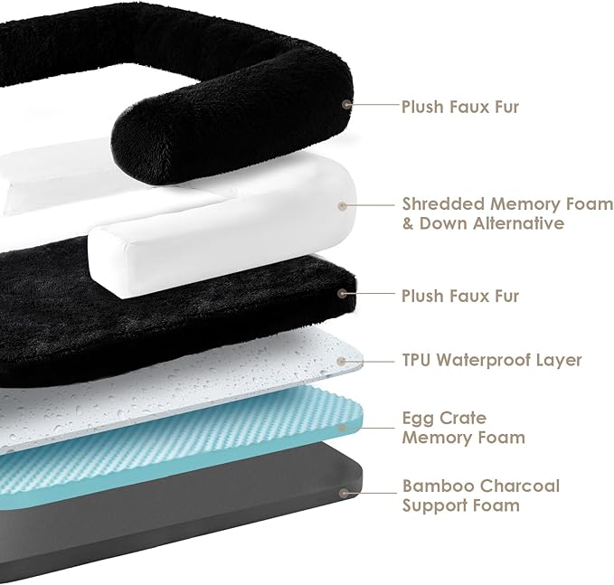 EHEYCIGA Foldable XXL Dog Bed for Large Sized Dog, 54"x38"x7.5" Faux Fur Fluffy Pet Couch Bed, Orthopedic Calming Memory Foam Big Pet Bed, Washable Pet Sofa Bed with Non-Slip Bottom, Black
