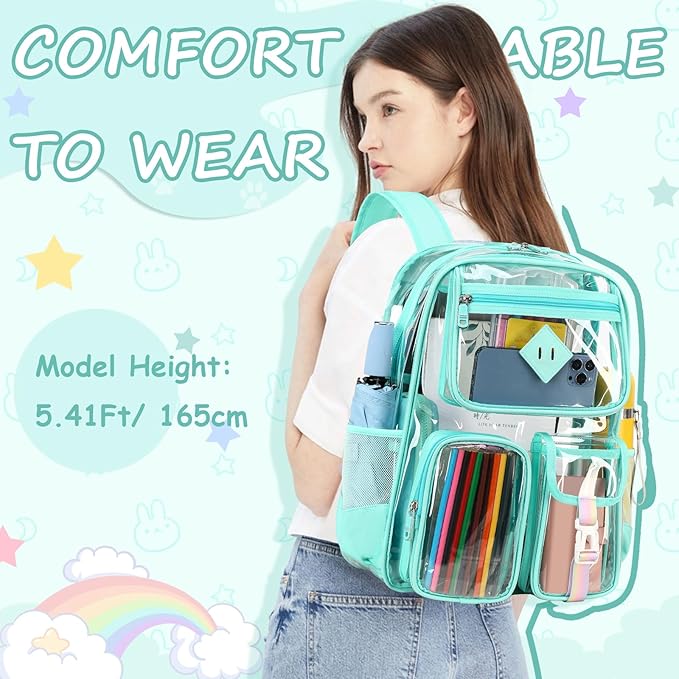 PIG PIG GIRL Clear Backpack for School,Heavy Duty PVC Transparent Bookbag for Girls Stadium Approved See Through Backpack