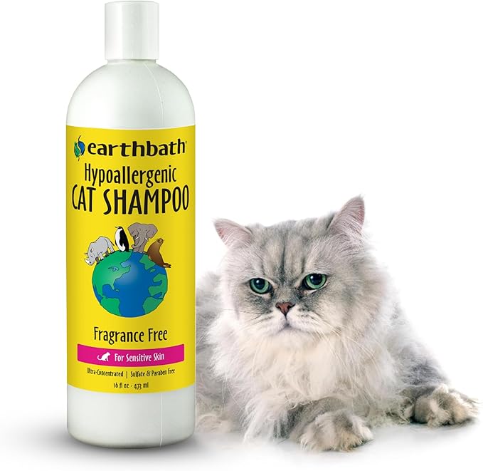 earthbath, Hypoallergenic Cat Shampoo - Fragrance Free Cat Shampoo for Allergies and Itching, Made in USA, Cruelty Free Cat Wash, Gentle & Soothing Kitty Shampoo - 16 Oz (1 Pack)