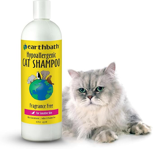 earthbath, Hypoallergenic Cat Shampoo - Fragrance Free Cat Shampoo for Allergies and Itching, Made in USA, Cruelty Free Cat Wash, Gentle & Soothing Kitty Shampoo - 16 Oz (1 Pack)