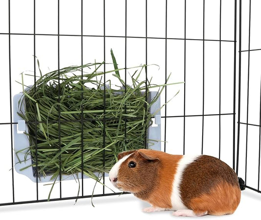 Hypeety Rabbit Hay Feeder - Automatic Plastic Cage Accessory for Guinea Pigs, Chinchillas, and Small Animals (Blue)