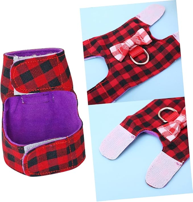 BESPORTBLE Lovely Pet Leash Breathable Mesh Fabric Vest for Small Animals for Hamsters and Guinea Pigs Red Grids