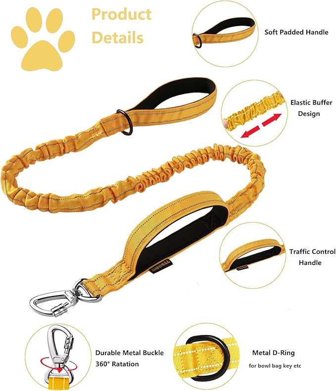 AUBELL Tactical Dog Collar and Leash Set, Reflective Adjustable Heavy Duty Military K9 Collars with Handle and Metal Buckle for Large Dogs, with Airtag Case and 2 Patches(Yellow,L)