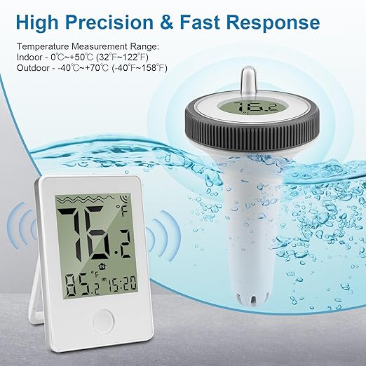Pool Thermometer Floating Easy Read, Large Screen Digital Wireless Pool Thermometer, Waterproof Pools Water Thermometers, Floating Thermometer for Swimming Pools/Hot Tubs/Aquariums/Fish Tank