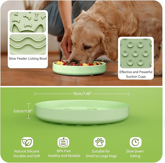 Slow Feeder Dog Bowl for Small Medium Dogs & Cats, 7.5 Inch Non Slip Slow Bowl with 37 Suction Cups, Anti-Choking Food Grade Silicone Slow Eating Bowl