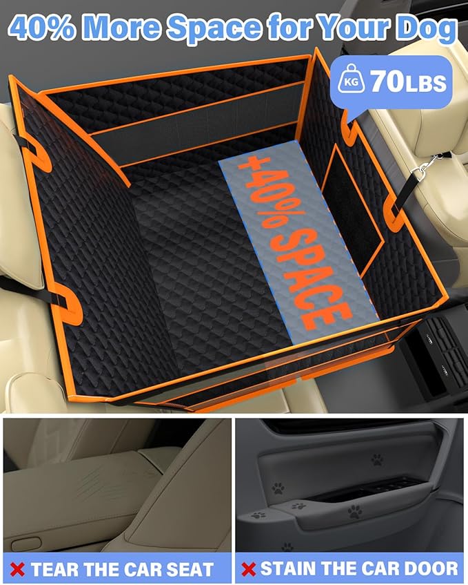 Instraella Dog Car Seat for Large Dogs, Half Back Seat Extender with Hard Bottom, Waterproof Non-Slip Pet Car Seat for Cars, SUVs and Trucks, Fits Medium Dogs