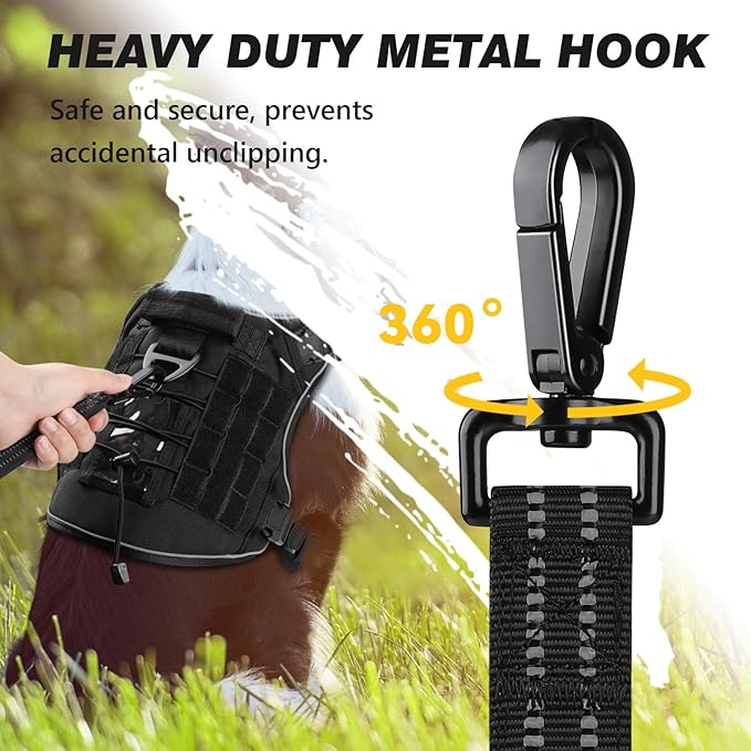 WINGOIN Dog Leash for Large Medium Small Dogs, Heavy Duty Dog Leashes with Double Handle, Poop Bag Holder, Car Seat Belt Buckle, Reflective Tactical Pet Lead for Walking, Training (Black, 6FT)