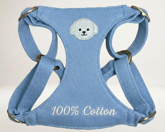 AetruffyPet 100% Cotton Dog Harness and Leash Set – Soft Breathable Vest for Small Dogs, Adjustable No-Choke Design, Lightweight Walking Set (XS/S/M) (Blue, M)