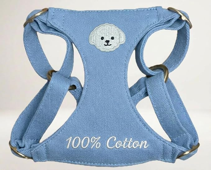 AetruffyPet 100% Cotton Dog Harness and Leash Set – Soft Breathable Vest for Small Dogs, Adjustable No-Choke Design, Lightweight Walking Set (XS/S/M) (Blue, S)