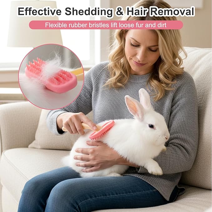 2Pcs Bunny and Guinea Pig Brush, Rabbit Grooming Brush Kit, Soft Silicone Bunny Brushes for Small Pets, Cats, Dogs, Kittens