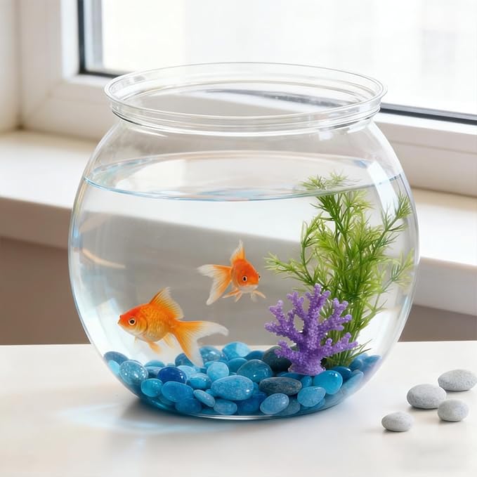 27 oz Mini Plastic Fish Bowl, Decorative Small Fishbowl, Clear Round Small Fishbowl Aquarium, Unbreakable Plastic Betta Fish Tank for Centerpiece Vases, Party Decorations and Home Decor