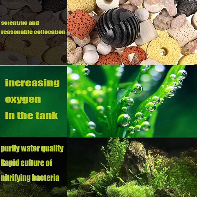 Hamiledyi Aquarium Filter Media 12 in 1 Bio Balls Ceramic Rings Fish Tank Pond Biofilter Filter Media 500 Grams with Mesh Bag