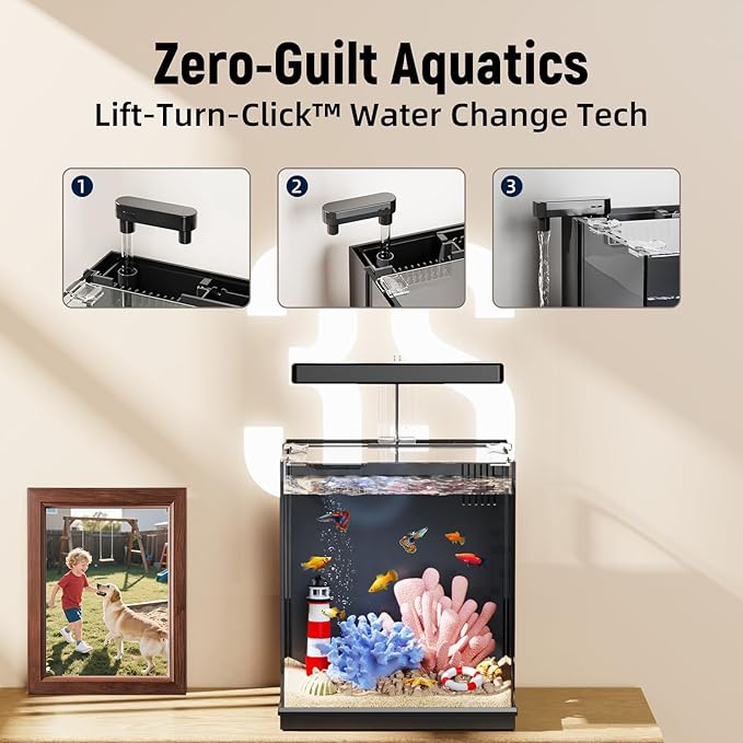 AQUASMITH Beta Fish Tank, 2 Gallon Betta Fish Aquariums with Filter & Light, for Men, Fish Tanks for Kids & Starter, Black
