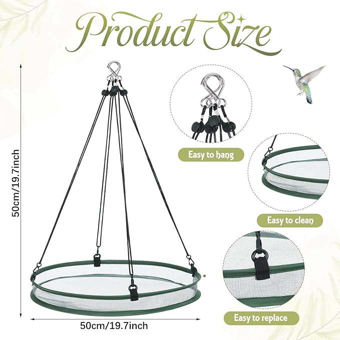 FoldTier 2 Pieces Universal Wild Bird Seed Catcher Hanging Hoop Platform Bird Seed Catcher Tray for Hummingbird Feeders Bee Feeder Outdoor Garden Accessories (20 Inch)
