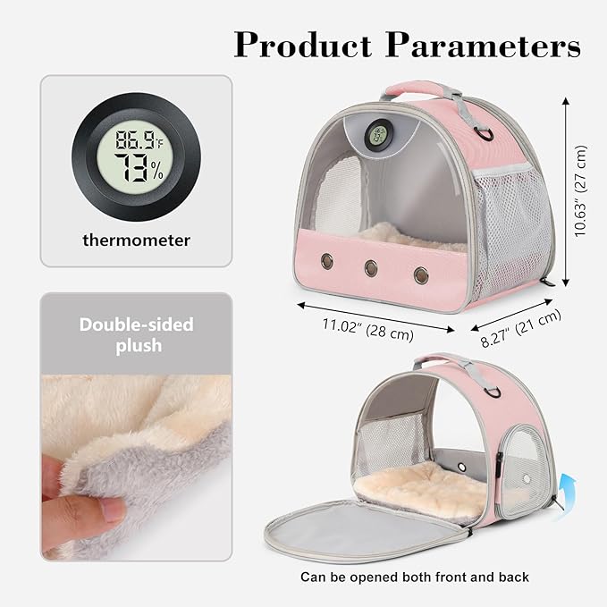 Bearded Dragon Carrier, Reptile Travel Bag with Built-in Thermometer Hygrometer, Breathable Small Animal Carrier with Clear View Window, Portable Lizard Habitat for Ball Python
