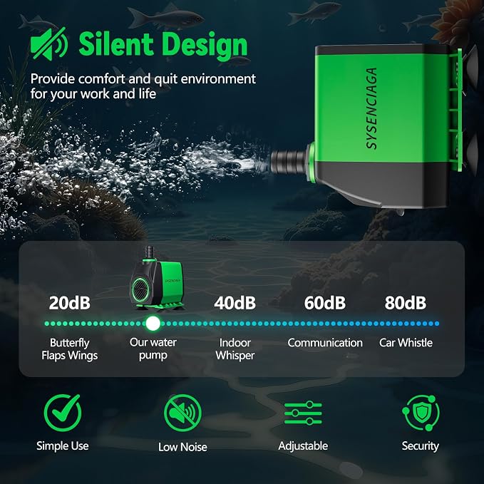 40W Fountain Submersible Water Pump 1000GPH | Adjustable Ultra Quiet, 3 Nozzles, 10.5ft High Lift, For Small Pond, Fish Tank, Waterfall, Outdoor, Hydroponics