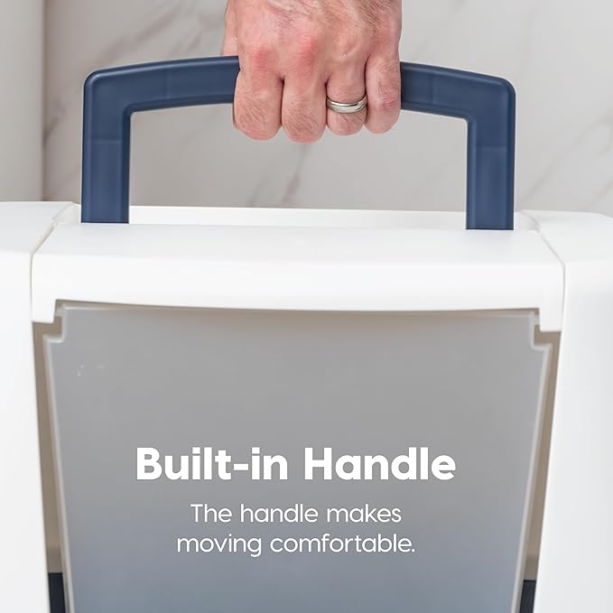 IRIS USA Cat Litter Box Large with Front Door Flap, Covered Enclosed Litter Box Enclosure with Scoop, Handle & Buckles for Portability & Privacy, Hidden Litter Pan, Navy
