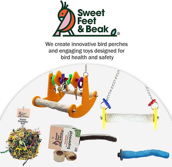 Sweet Feet and Beak Roll Bird Swing - Pumice Perch Bird Toys Trims Nails and Beaks, Safe Bird Cage Accessories for Small and Large Birds, Swinging Toys Birds Will Love, Large 10.5 Inches - Blue