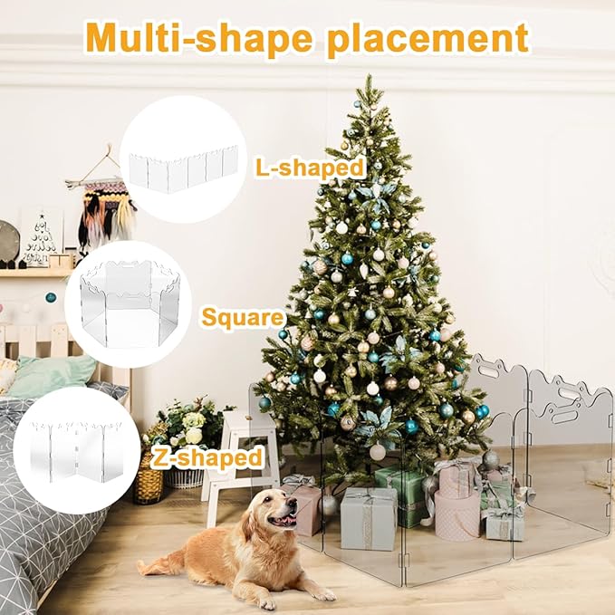 Clear Acrylic Pet Gate - 4 Panel，79” Width White, Indoor/Outdoor Use Foldable FreeStanding Puppy Gates for Dogs & Guinea Pigs, Doorway Stairs Barrier with Transparent Panels