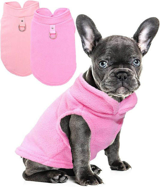 2 Pack Dog Sweater with Leash Ring Winter Warm Pet Sweater Thick Clothes Coat Fleece Dog Sweaters for Small Dogs Girl Boy for Chihuahua, French Bulldog, Dachshund, Medium(7-10lbs)