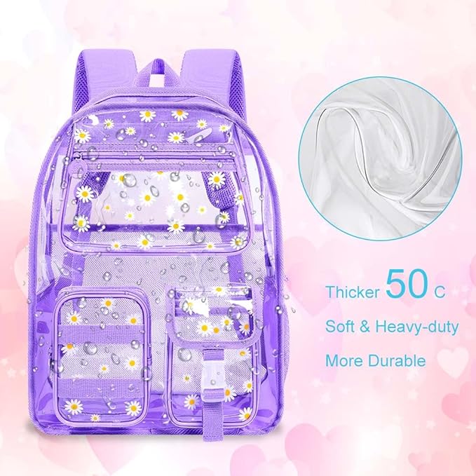 CCJPX 3Pcs Clear Backpack for Girls, School Transparent Bookbag, Heavy Duty See Through Backpacks for Teens Elementary