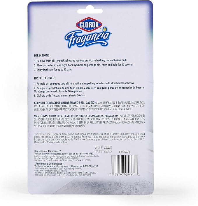 Clorox Fraganzia Stick-On Gel Fresheners, Lavender with Eucalyptus Trash Can Deodorizer Up to 30 Days Scent, Odor Absorber for Kitchen, Bathroom, Closet, No Plug or Batteries, 0.12 Fl Oz, 6 Ct - 12 Pk