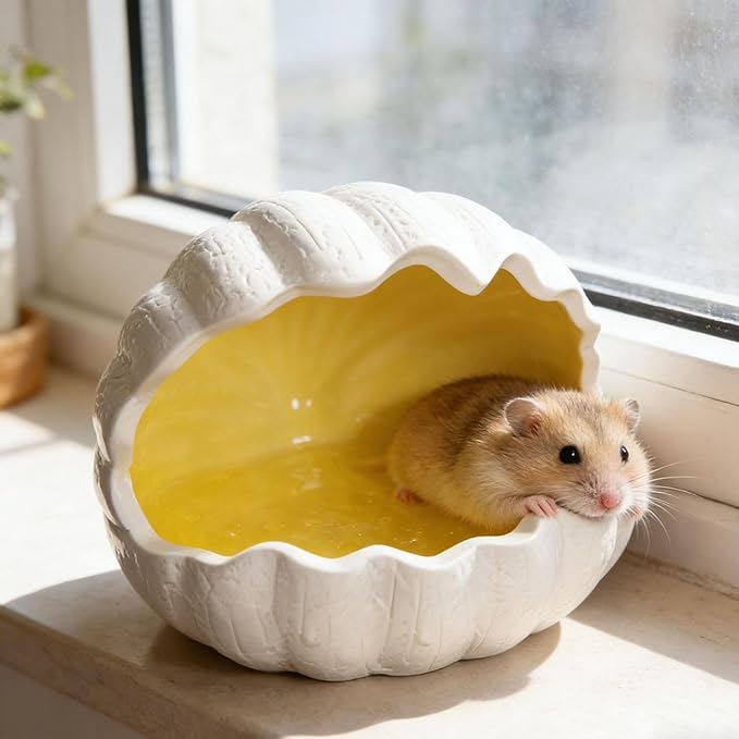 Ceramic Hamster Nest Habitat Hideaway Cooling Pet House Decorative Nest for Gerbil Mice Hedgehog Chinchilla Dwarf, Yellow