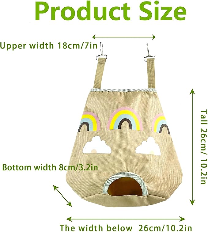 Rabbit Hay Feeder Bag for Guinea Pigs and Chinchillas | Cute Rainbow Design, Washable Oxford Cloth, Single Hole Timothy Hay Holder