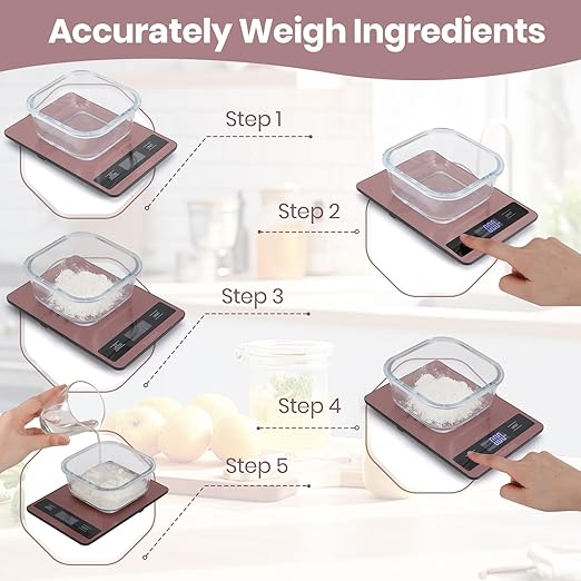 Yusshn Digital Kitchen Scale - Precision Food Scale for Cooking & Baking (1g/0.05oz Accuracy) - Waterproof Stainless Steel with LCD Display, Batteries Included - Weight in Grams & oz (Rose Gold)