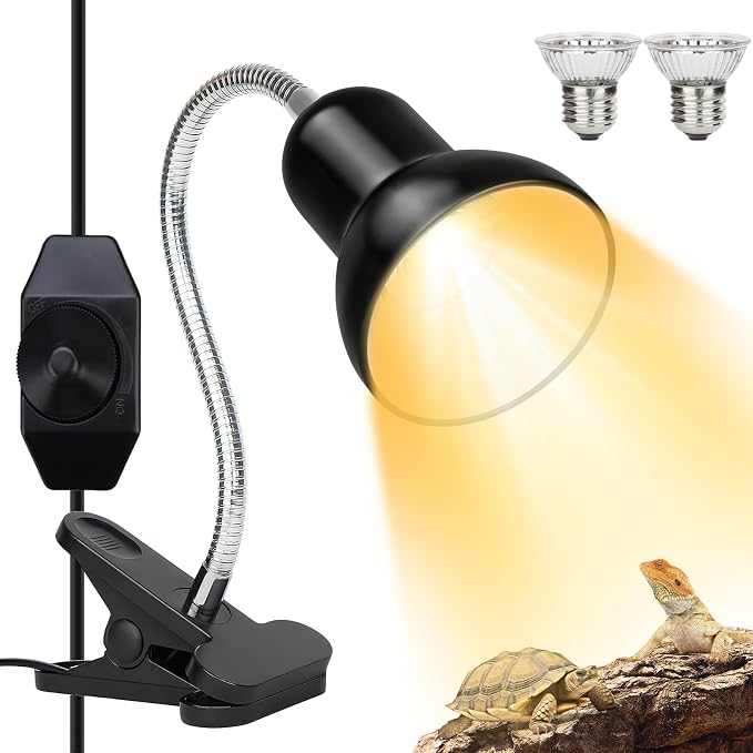 Reptile Heat Lamp UVA/UVB Light with Stepless Dimming, 360 Rotatable Gooseneck Clip-On Heating Lamp for Turtle Tank Bearded Dragon Snake Lizard Tortoise Hermit Crab Includes 25W and 50W Bulbs (Large)