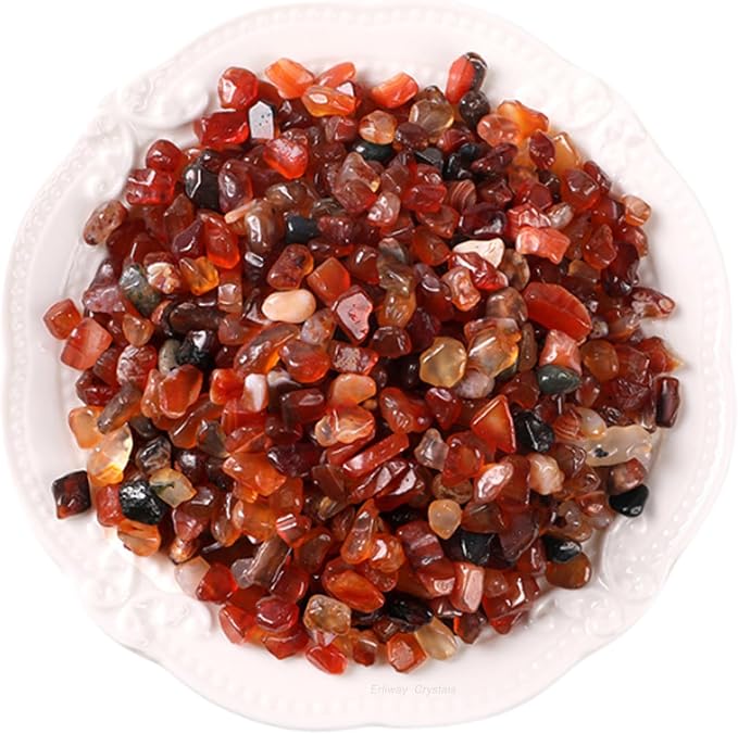Erliway 100g Natural Carnelian Crystal Chips 7-9mm Tumbled Stones | Small Crushed Crystal Stone, Polished Crystals Chips for Fish Tank, Healing Tumbled Rocks for Reiki Jewelry Making Home Décor