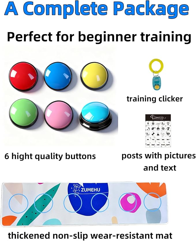 Dog Talking Buttons, 6 Colors Dog Buttons for Communication with Training Clicker & 25 Stickers, Recordable Buttons to Help Your Dog Talk, Pet Training Starter Set for Puppy, Cats and Dogs