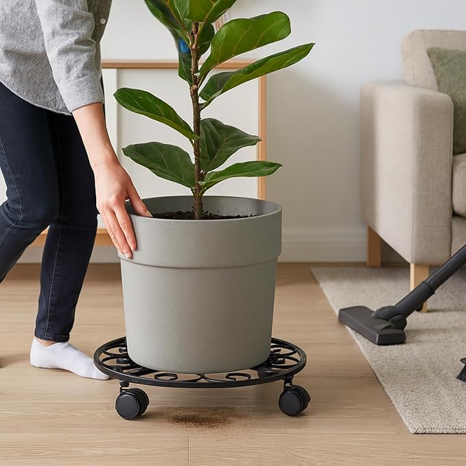 5 Pack Plant Caddy with Wheels Heavy Duty 12 Inches Metal Plant Stand on Wheels Plant dolly Rolling Plant Stand Plant Roller with Casters for Indoor and Outdoor with 5 Pack Plant Saucers, Black