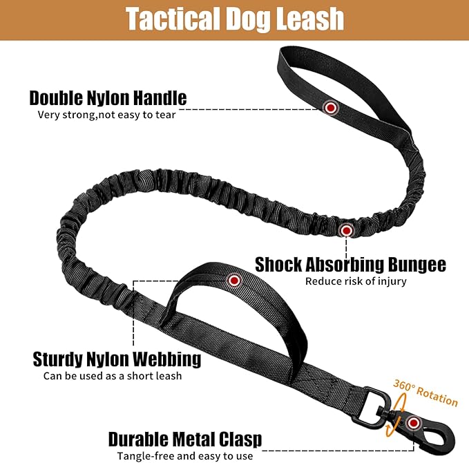 Tactical Dog Collar Leash Set, Adjustable Military Training Nylon Collar Dog Training with Control Handleand Metal Buckle, Dog Collar for Medium Large Dogs (Black,L)