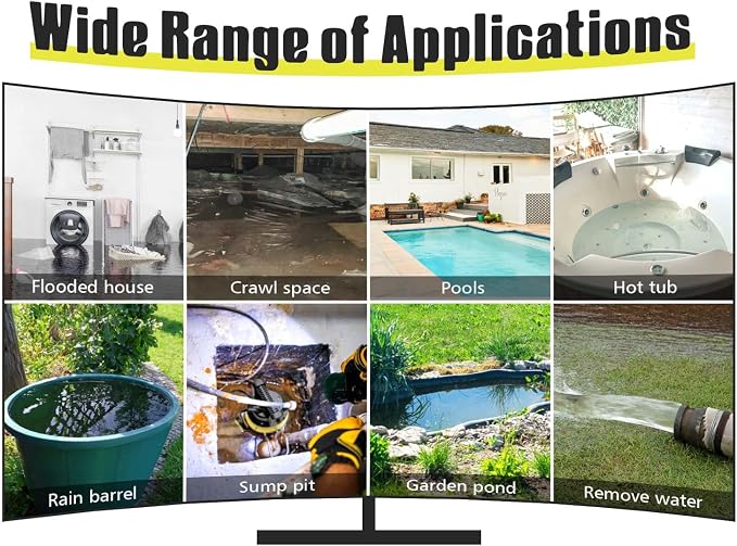 1.5HP Sump Pump Submersible Water Pump with 25FT x 1-1/2” Backwash Hose Up to 6500GPH Stainless Steel Utility Pump Drain Water from Pool Basement Sump Pit Garden Pond Hot Tub SUB 6500SS KIT