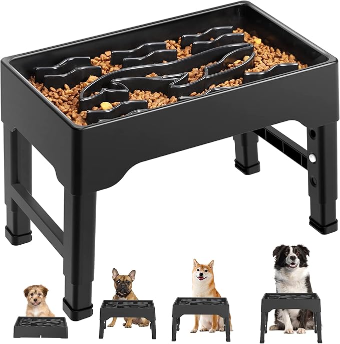 Elevated Slow Feeder Dog Bowls, 9 Cups Raised Dog Slow Feeder Bowls Large Breed with 4 Adjustable Heights Pet Food bowl Stand, Non Slip Anti Gulping sow eating dog bowl for Medium & Large Breed