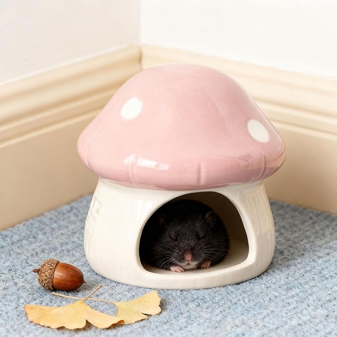 Baoblaze Ceramic Hamster House Habitat Multifunction Cute Hamster Hide Bed Cave for Chipmunk Small Animals Dwarf, Pink