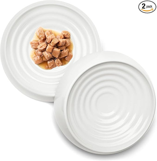 CatGuru Cat Bowls, Whisker Friendly Food Bowl for Indoor Cats, Reliefs Whisker Fatigue, Wide Kitten Dish, Non Slip Pet Dishes, Shallow Pet Plates (Marshmallow, (Pack of 2))