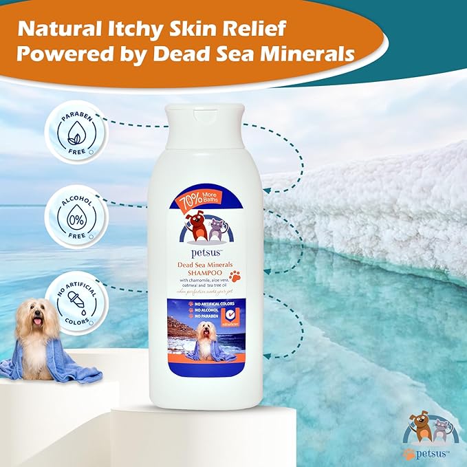 Anti-Itch Relief Dog & Cat Shampoo + Conditioner with Dead Sea Minerals, Hypoallergenic for Sensitive & Allergic Skin, Natural Deodorizing Coat Wash, 15 fl oz
