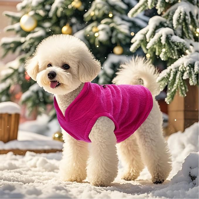 Rbenxia 1 Piece of Rose Red Dog Sweater with Leash Ring Soft Fleece Vest Dog Pullover Warm Jacket Pet Dogs Clothes Winter Dogs Outfits for Small Puppy Cat Pets